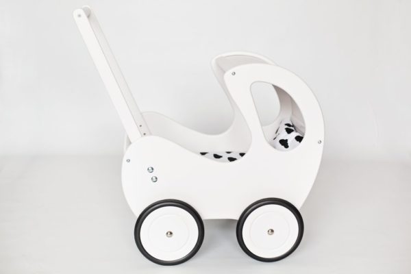 Drewniany wózek dla lalek Retro - biało-czarny