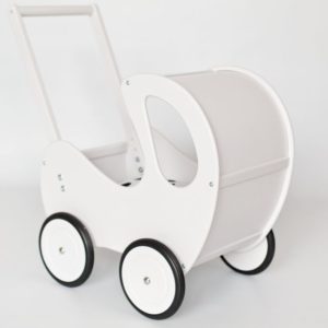 Drewniany wózek dla lalek Retro - biało-czarny