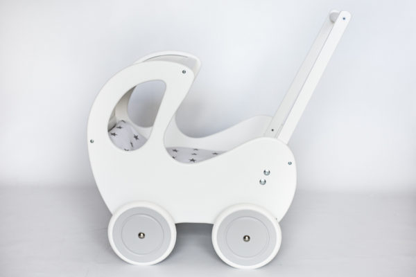 Drewniany wózek dla lalek Retro - biało-szary