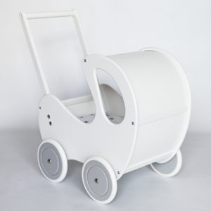 Drewniany wózek dla lalek Retro - biało-szary