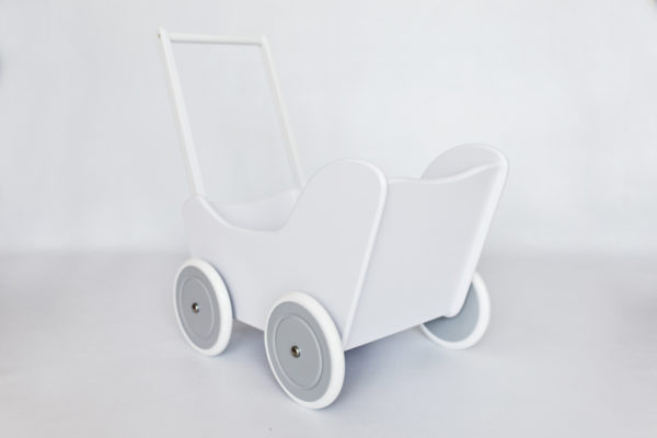 Drewniany wózek dla lalek - pchacz Tola - biało-szary