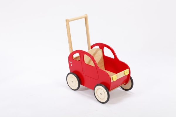 Drewniany wózek – pchacz Autko – czerwony dieselek