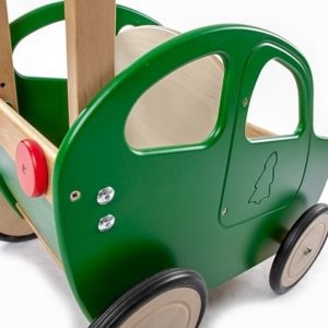 Drewniany wózek – pchacz Autko – zielony eko